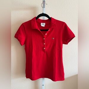 Lacoste Women's Red Button Down Polo Shirt